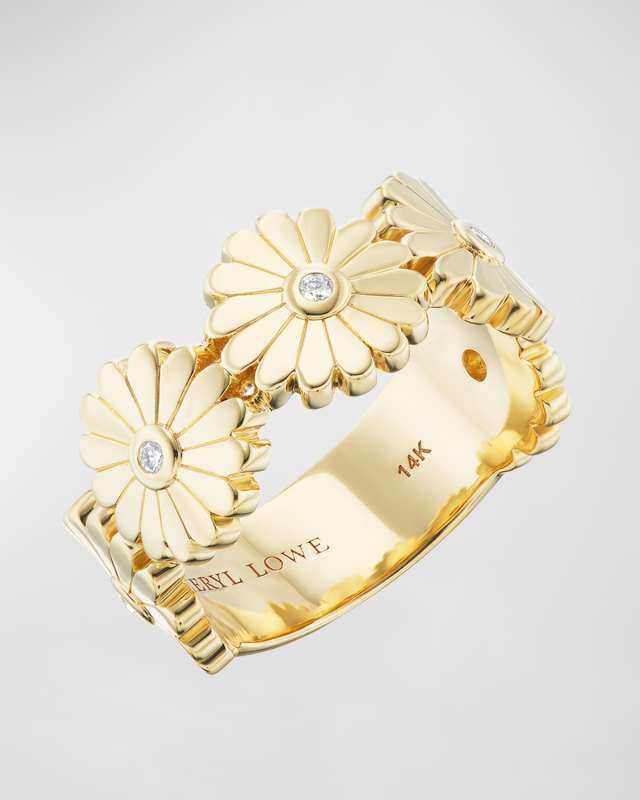 14K Daisy Ring with Diamond Bezels